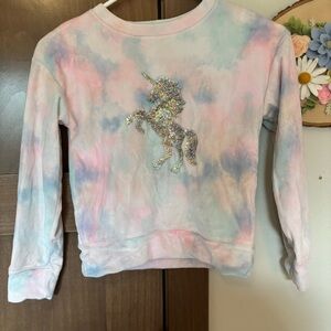 Girls Pastel Watercolor Velvet Sequin Unicorn Crewneck Sweater Size S (7) Soft